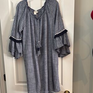 Boho Blue Ruffled Sleeve Dress
